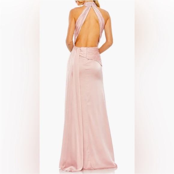 Ieena for Mac Duggal Side Ruched Satin Halter Gown Sz 4 - Picture 3 of 6